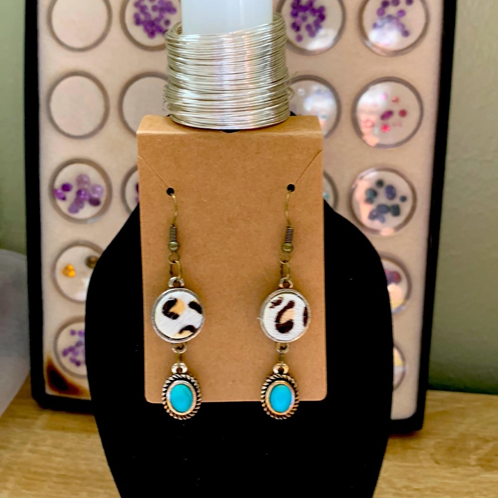 Turquoise and leopard earrings